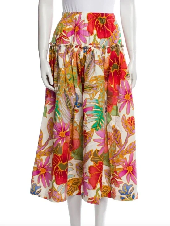 Mara Hoffman Bettina Floral Organic Cotton DropWaist Ruffle Maxi Luxury Skirt,XS - Picture 4 of 15